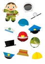 Cartoon matching game with finding proper hats to occupation - soldier