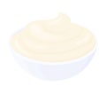 Cartoon creamy mayonnaise in small round bowl