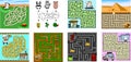 Cartoon Maze Games Education For Kids. Vector Hand Drawn Collection Set