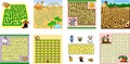 Cartoon Maze Games Education For Kids. Vector Hand Drawn Collection Set