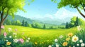 Cartoon meadow spring country meadow landscape background