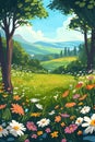 Cartoon meadow spring country meadow landscape background