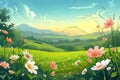 Cartoon meadow spring country meadow landscape background