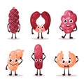 Cartoon meat characters with smiley faces