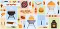 BBQ set square collage vector illustration. Royalty Free Stock Photo