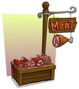 Cartoon meat vendor booth market wooden stand