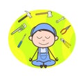 Cartoon Mechanic Concentrating on Tools Vector Illustration