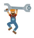 Cartoon mechanic holding a huge wrench, under construction Royalty Free Stock Photo