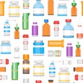 Cartoon Medicine Bottles for Drugs Background Pattern. Vector