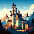 Cartoon medieval castle in the mountains. Fairytale landscape. Vector illustration AI Generated Royalty Free Stock Photo