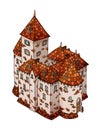 Cartoon Medieval European knight castle. Stone building the fortification