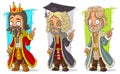 Cartoon medieval king judge character vector set