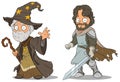 Cartoon medieval wizard and knight characters set