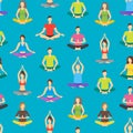 Cartoon Meditation People Seamless Pattern Background. Vector