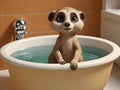 cartoon meerkat sitting in a tub of water Royalty Free Stock Photo