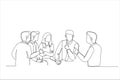 Cartoon of Meeting Of Support Group. Single continuous line art style Royalty Free Stock Photo