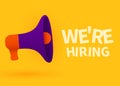 Cartoon megaphone or loudspeaker. We are hiring. Employer concept.