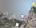 Cartoon Men Climbing up the Mountain to Catch a Yellow light Bulb