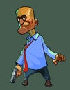 Cartoon menacing man in a shirt with a tie stands with a gun in his hand Royalty Free Stock Photo