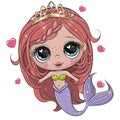 Cartoon Mermaid with pink hair on a white background Royalty Free Stock Photo