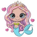 Cartoon Mermaid with pink hair on a white background Royalty Free Stock Photo