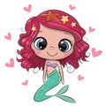 Cartoon Mermaid with pink hair on a white background