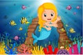 Cartoon mermaid underwater