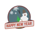 Cartoon Merry Christmas and Happy New Year sign. Cheerful snowman. Vector illustration Royalty Free Stock Photo