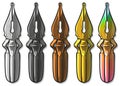 Cartoon metal color antique ink pen vector set