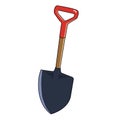 Cartoon metal farmer shovel with wooden handle.