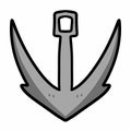 Cartoon metal ship anchor on white background