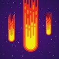 Cartoon meteor rain. Comets falling down. Heavenly body. Vector meteorite Royalty Free Stock Photo