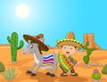 Cartoon Mexican boy with donkey in the desert background Royalty Free Stock Photo