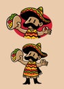 Cartoon of Mexican Character Eating Taco Royalty Free Stock Photo