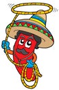 Cartoon Mexican chilli with lasso Royalty Free Stock Photo