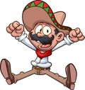 Cartoon Mexican cowboy jumping excited