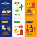 Cartoon Mexican Culture Color Banner Vecrtical Set Vector