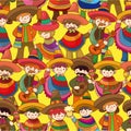 Cartoon Mexican people seamless pattern