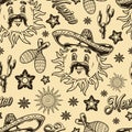 Cartoon Mexican sun seamless pattern