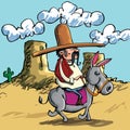 Cartoon Mexican wearing a sombrero riding a donkey Royalty Free Stock Photo