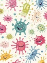 Cartoon microbes with joyful expressions in vibrant colors on a light background. Generative AI
