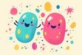 Cartoon microbes smiling happily together in a colorful and cheerful setting. Generative AI