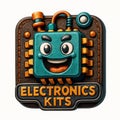 Cartoon Microchip Character with Electronics Kits Text Royalty Free Stock Photo