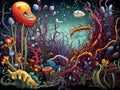 Cartoon microscopic biological world