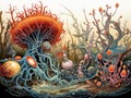 Cartoon microscopic biological world