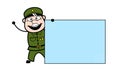 Cartoon Military Man with Blank Banner Royalty Free Stock Photo