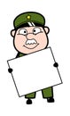 Cartoon Military Man holding a banner Royalty Free Stock Photo