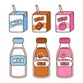 Cartoon milk bottles and boxes Royalty Free Stock Photo