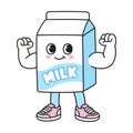 Funny cartoon milk carton flexing muscles