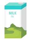 Cartoon milk carton with 1 percent label, green and white color scheme. Dairy product packaging vector illustration Royalty Free Stock Photo